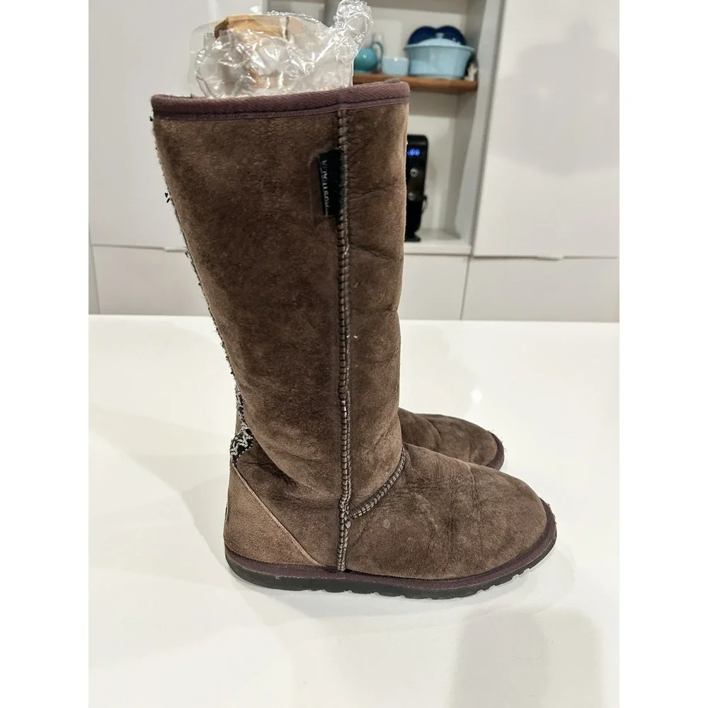 Koolaburra Tall Sheepskin Boots Women Size 8 Brown Suede‎ Shearling EU 40